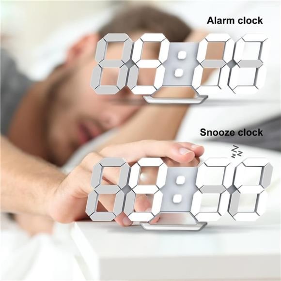 3D Led Digital Alarm Desk Clock Small Wall Clock Snooze Dimmable Time Memory - Picture 4 of 6
